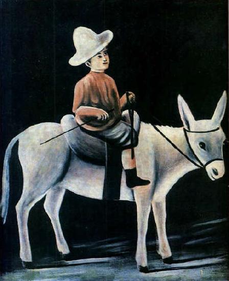  A Little Boy Riding a Donkey